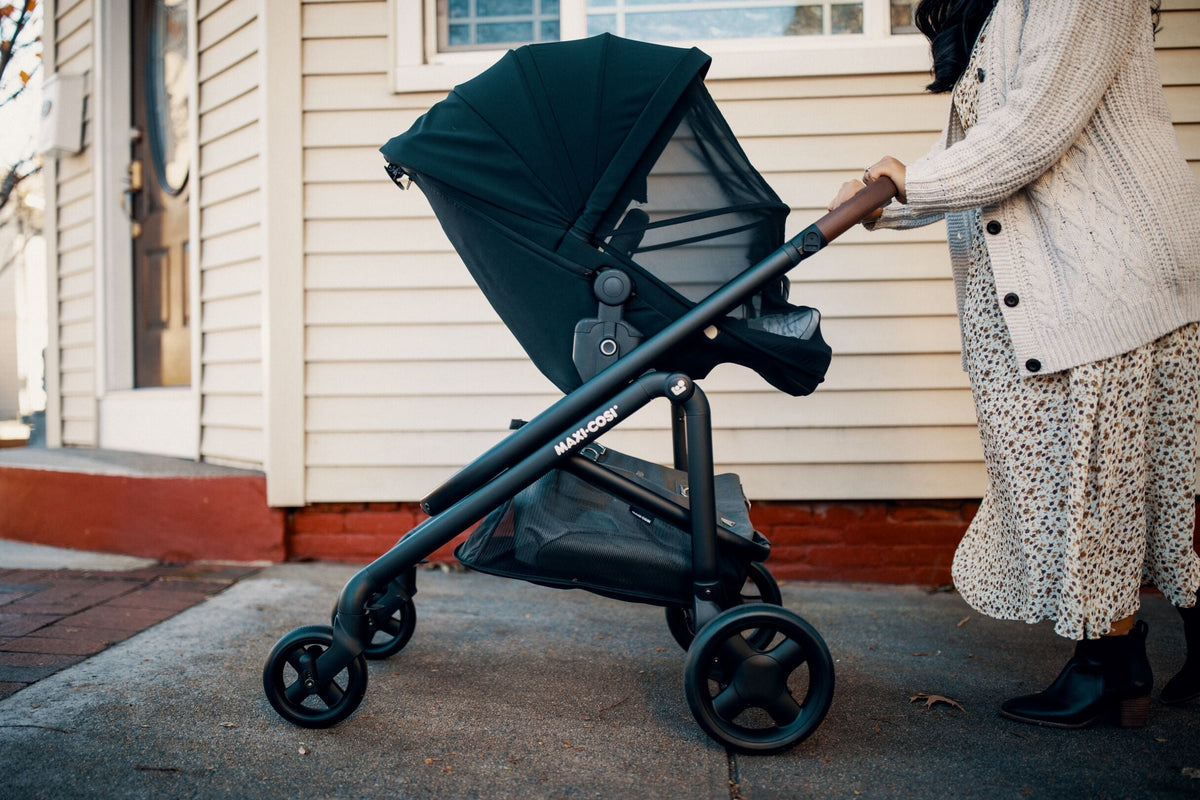 woman pushing stroller