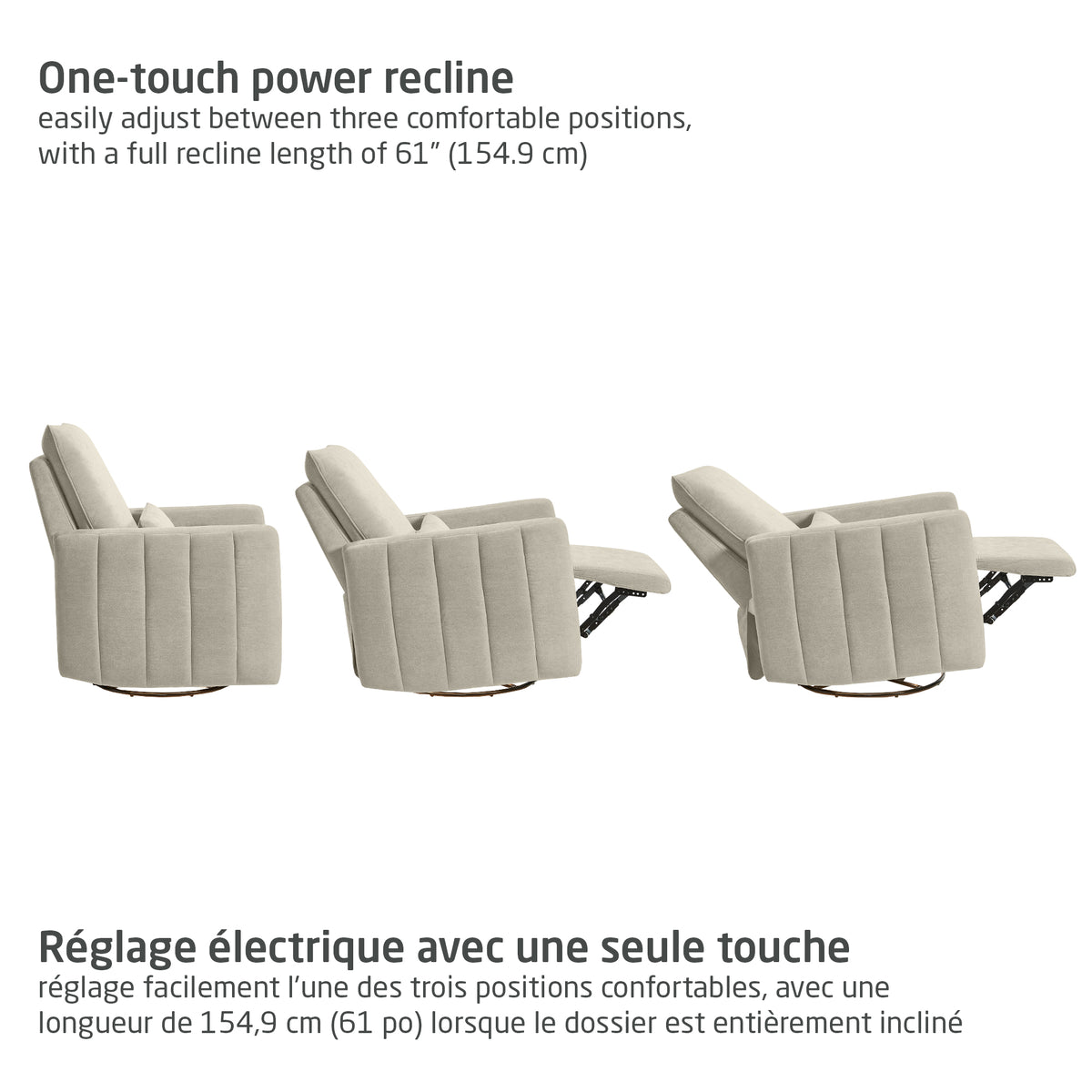 Fauteuil pivotant, coulissant et inclinable Dorian avec veilleuse 
