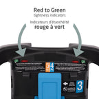 Close-up of the visual red-to-green tightness level indicators, providing instant confirmation of an accurate and secure car seat base installation.