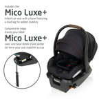 Included Maxi-Cosi Mico Luxe Plus infant car seat and stay-in-car base equipped with an anti-rotation load leg for added stability.